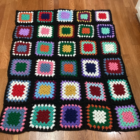 Handmade Granny Square Crochet Afghan Throw Blanket Multicolor 41”x49”